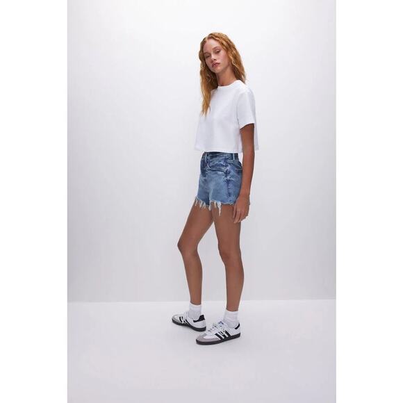 Good American Good 90s High Rise Distressed Denim Cutoff Shorts Size 10/30 - Picture 3 of 12